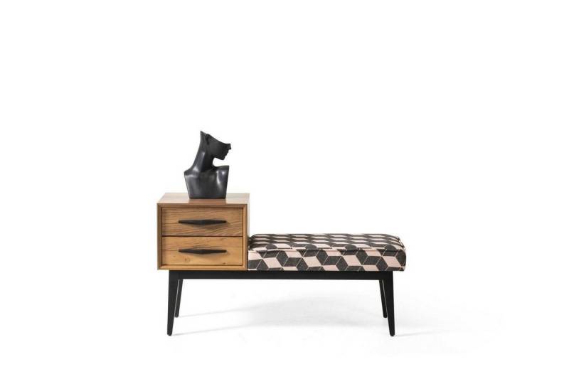 JVmoebel Sitzbank Designer Sitz Bank Polster Hocker Bank Textil Braun Holz (Sitzbank), Made in Europa von JVmoebel