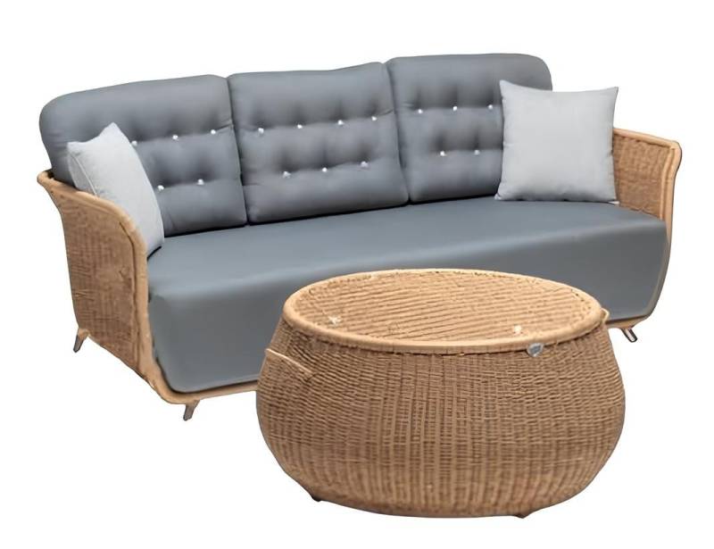 JVmoebel Gartenlounge-Set Garnitur Sofa 3 Sitzer Grau Couchtisch Sofas Dreisitzer Rattan Luxus, (2-tlg., 2tlg Set(Sofa 3 Sitzer+Couchtisch), Made in Europa von JVmoebel