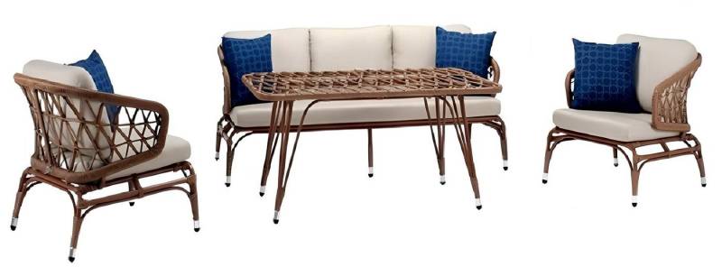 JVmoebel Gartenlounge-Set Gartenmöbel Robuste Garten Rattan Garnitur Couchtisch 2x Sessel Sofa 3, (4-tlg., 4tlg Set(Sofa 3 Sitzer+2x Sessel+Couchtisch), Made in Europa von JVmoebel