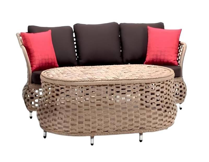 JVmoebel Gartenlounge-Set Gartenmöbel Sofa 3 Sitzer Braun Couchtisch Sofas Dreisitzer Rattan, (2-tlg., 2tlg Set(Sofa 3 Sitzer+Couchtisch), Made in Europa von JVmoebel
