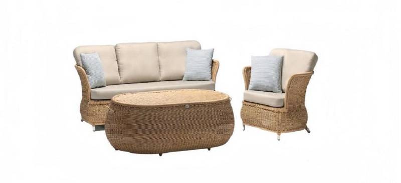 JVmoebel Gartenlounge-Set Robuste Sofa 3-Sitzer Garten Rattan Garnitur Edler Couchtisch, (3-tlg., 3tlg Set(Sofa 3 Sitzer+Sessel+Couchtisch), Made in Europa von JVmoebel