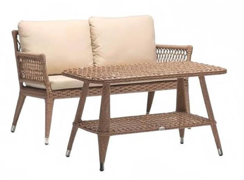JVmoebel Gartenlounge-Set Sofa 3 Sitzer Couchtisch Garnitur Sofas Dreisitzer Rattan Tisch Luxus, (2-tlg., 2tlg Set(Sofa 2 Sitzer+Couchtisch), Made in Europa von JVmoebel