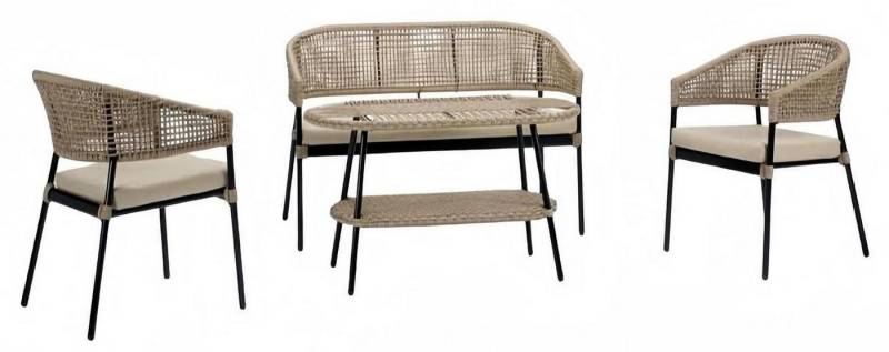 JVmoebel Gartenlounge-Set Sofagarnitur Sofa 2 Sitzer Luxuriöse Rattan Moderner 2x Sessel, (4-tlg., Sofa 2 Sitzer+2x Sessel+Couchtisch), Made in Europa von JVmoebel