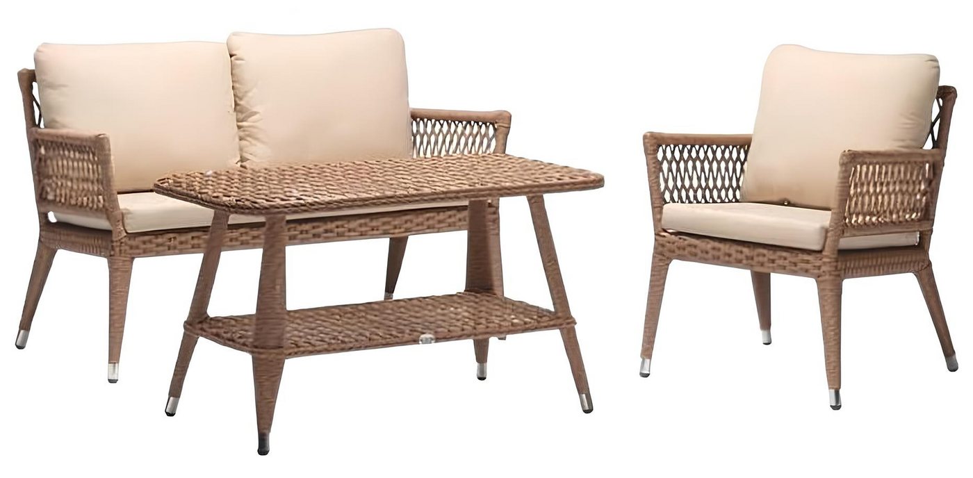 JVmoebel Gartenlounge-Set Sofagarnitur Sofa 2 Sitzer Luxuriöse Rattan Moderner Sessel Couchtisch, (3-tlg., 3tlg Set(Sofa 2 Sitzer+Sessel+Couchtisch), Made in Europa von JVmoebel