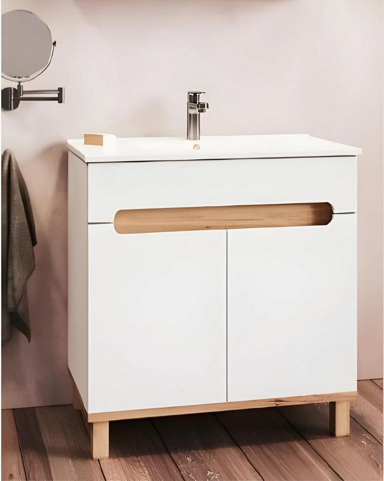 JVmoebel Badezimmer-Set Badezimmer Set Waschbeckenschrank mit Waschbecken Badmöbelset 5tlg, (2-St., 2tlg Badezimmer Set (Waschbeckenschrank + Waschbecken), Made in Europa von JVmoebel