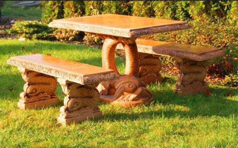 JVmoebel Gartentisch Garten Stil Möbel Rustikal Stein Terrasse Fisch Form Tisch PROSTY, Made in Europa von JVmoebel