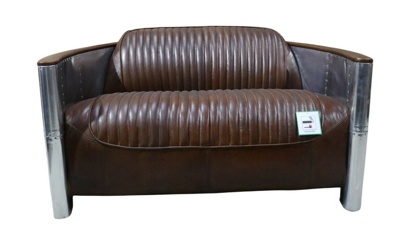 JVmoebel Sofa Echtleder Aluminium Sofa 2-Sitzer Vintage Leder Möbel Ledersofa, Made in Europe von JVmoebel