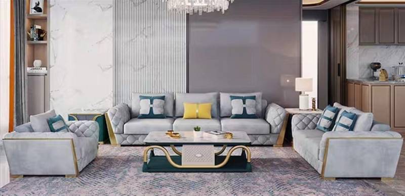 JVmoebel Sofa 3 Sitzer Wohnlandschaft Sofas Couch Polster Garnitur Stoff Leder Blau, Made in Europa von JVmoebel
