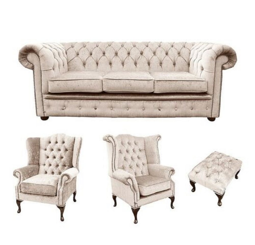 JVmoebel Sofa, Sofagarnitur Chesterfield Set Polster Couch Sofa Ohrensessel Hocker Leder Textil von JVmoebel