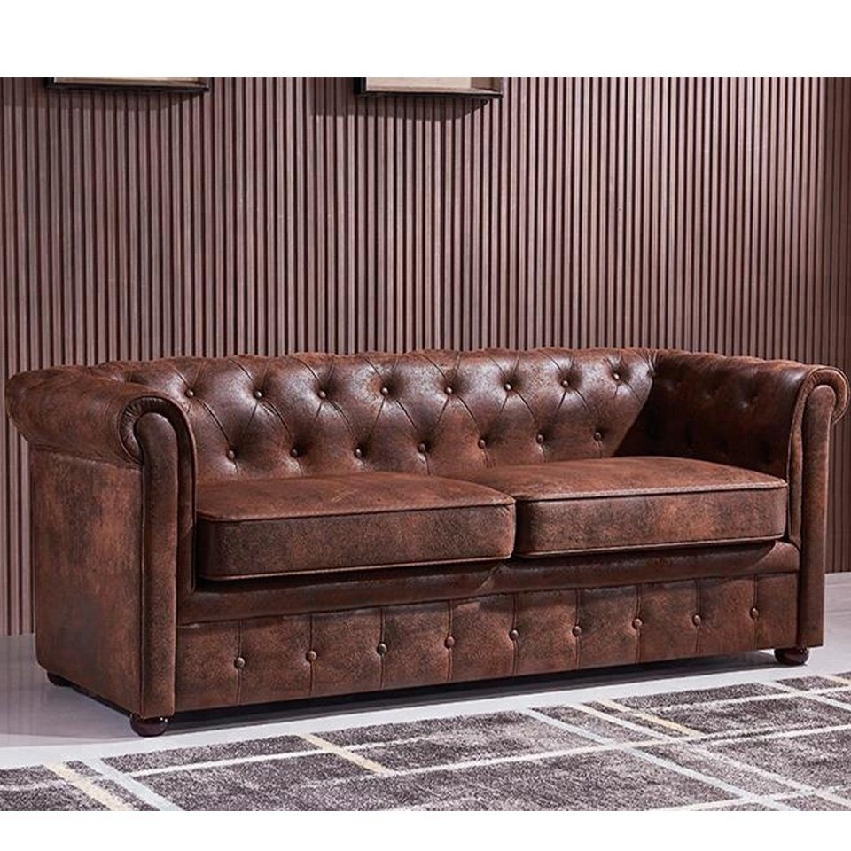 JVmoebel Sofa, england Style Chesterfield Sofa Couch Leder Polster Braun Dreisitzer von JVmoebel