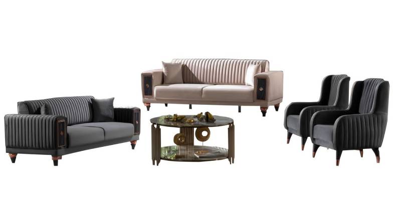 JVmoebel Sofa Beige-Schwarze Designer Sofagarnitur mit 2 Dreisitzern und Sesseln, 4 Teile, Made in Europe von JVmoebel