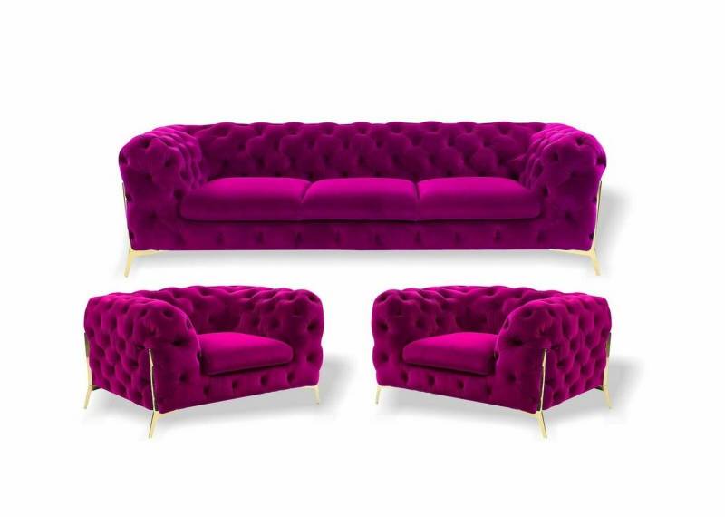 JVmoebel Chesterfield-Sofa Blaue Chesterfield Designe Sofagarnitur 311 Sitz Sofa Couch Stoff, Made in Europa von JVmoebel