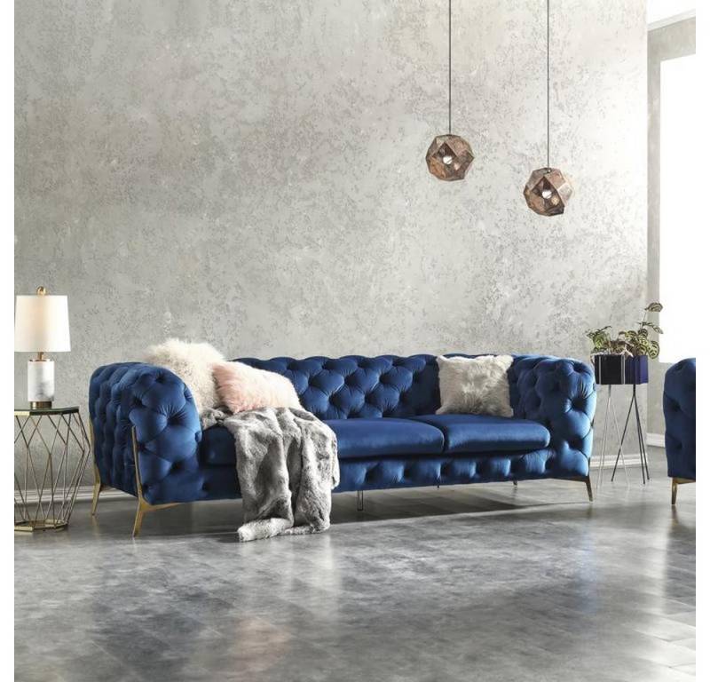 JVmoebel Sofa Blauer Chesterfield Textil Sofa Polster Sitz Couch Big XXL 3 Sitzer, Made in Europa von JVmoebel