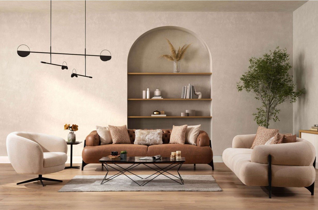 JVmoebel Sofa Braun-Weiße Wohnzimmer Couchgarnitur Exklusive Dreisitzer Sofas Sessel, Made in Europa JVmoebel Sofa Braun-Weiße Wohnzimmer Couchgarnitur Exklusive Dreisitzer Sofas Sessel, Made in Europa von JVmoebel
