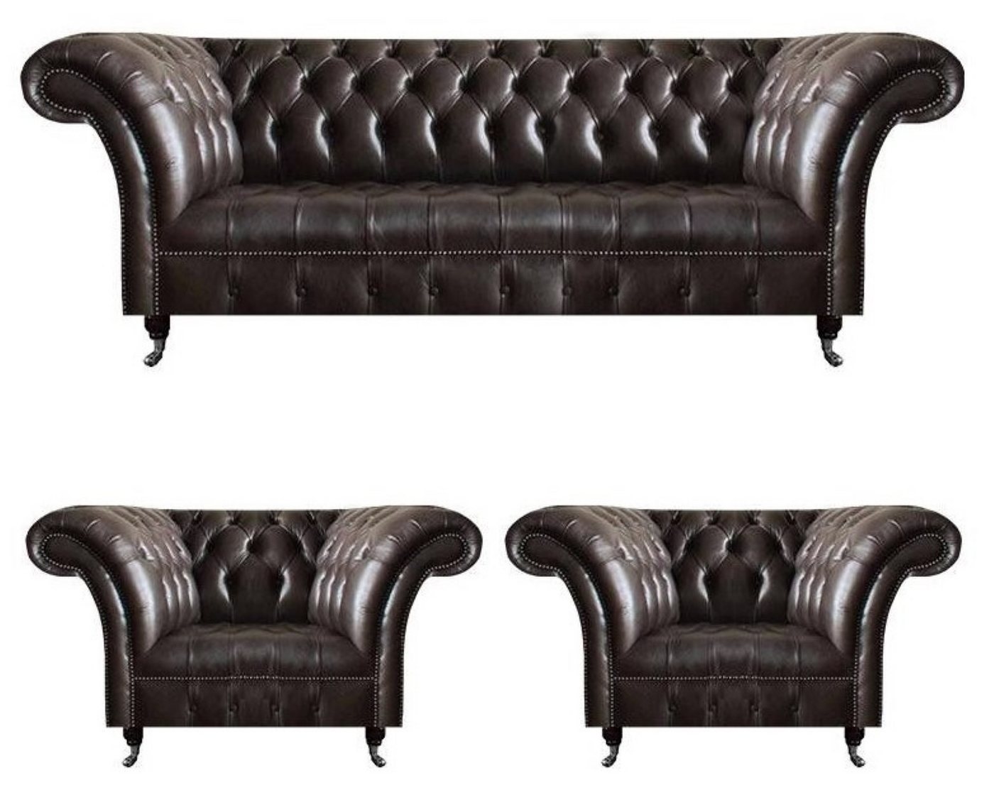 JVmoebel Chesterfield-Sofa Braune Chesterfield Ledercouchen Wohnzimmer Garnitur Designer, Made in Europa von JVmoebel