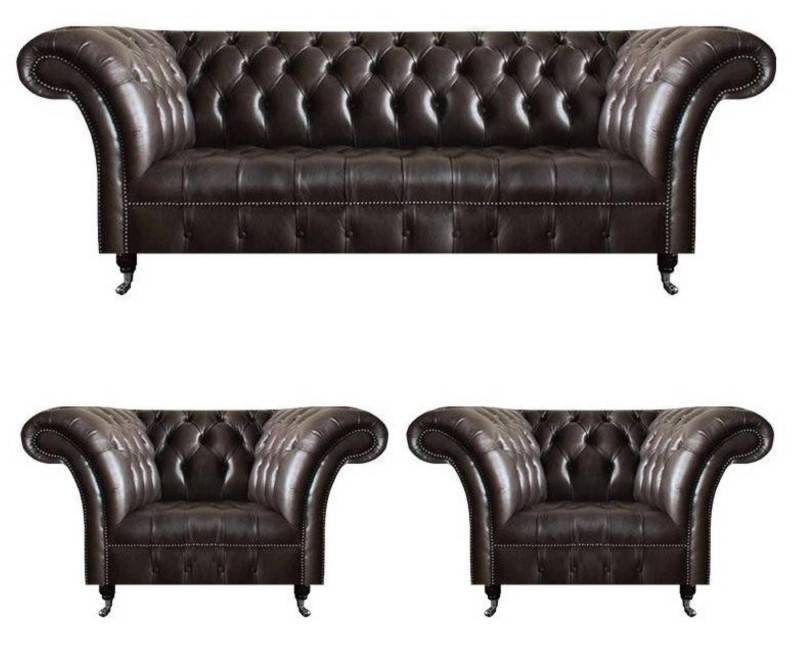 JVmoebel Chesterfield-Sofa Braune Chesterfield Ledercouchen Wohnzimmer Garnitur Designer, Made in Europa von JVmoebel