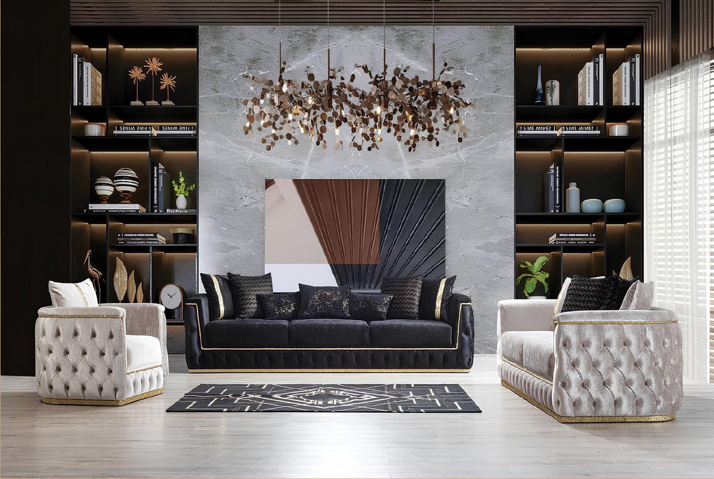 JVmoebel Chesterfield-Sofa Chesterfield Sofa-Set 3-teilig: 3-Sitzer und Sessel, 3 Teile, Made in Europa JVmoebel Chesterfield-Sofa Chesterfield Sofa-Set 3-teilig: 3-Sitzer und Sessel, 3 Teile, Made in Europa von JVmoebel