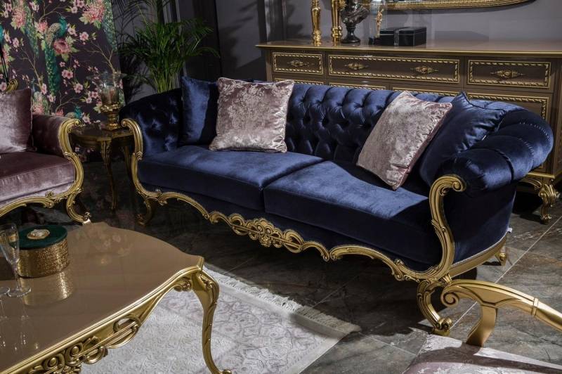 JVmoebel Sofa Chesterfield Sofa in Blau aus Samt - 3-Sitzer Couch, Made in Europa JVmoebel Sofa Chesterfield Sofa in Blau aus Samt - 3-Sitzer Couch, Made in Europa von JVmoebel
