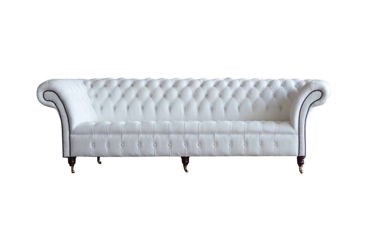 JVmoebel Sofa Chesterfield Sofa 4 Sitzer Luxus Weiß Textil Sofa Stoff, Made In Europe von JVmoebel