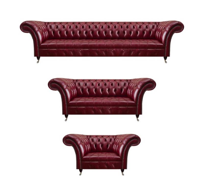 JVmoebel Chesterfield-Sofa Dunkelrote Chesterfield Ledergarnitur Designer Ledersofas Sitzcouchen, Made in Europa von JVmoebel