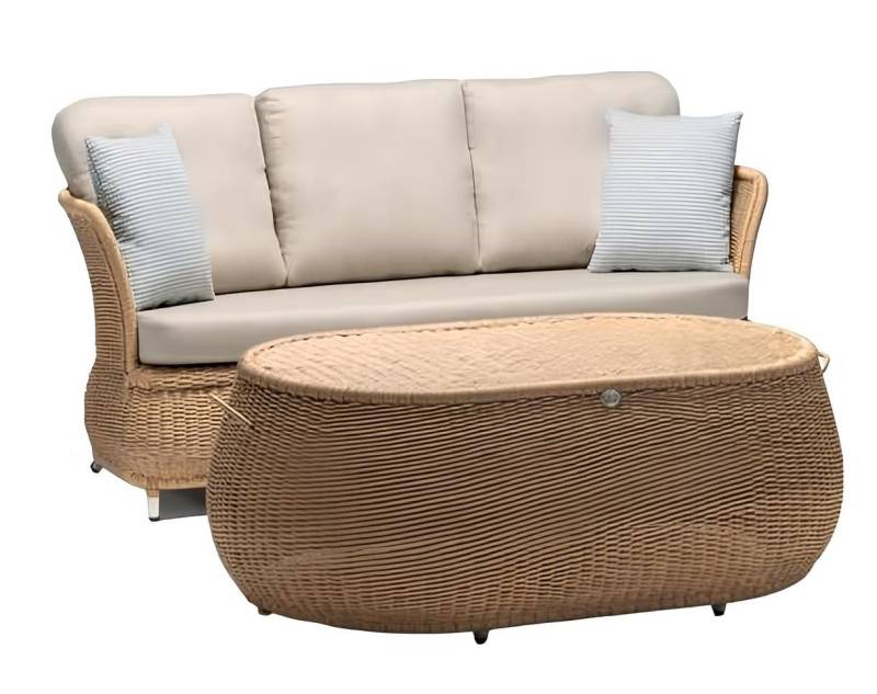 JVmoebel Gartenlounge-Set Garnitur Sofa 3 Sitzer Couchtisch Sofas Dreisitzer Rattan Tisch Luxus, (2tlg Set(Sofa 3 Sitzer+Couchtisch), Made in Europa von JVmoebel
