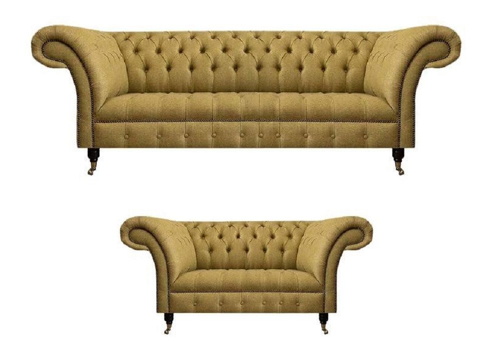JVmoebel Sofa Gelbe Chesterfield Garnitur Moderne Textil Sofas Designer Couch Set, Made in Europa JVmoebel Sofa Gelbe Chesterfield Garnitur Moderne Textil Sofas Designer Couch Set, Made in Europa von JVmoebel