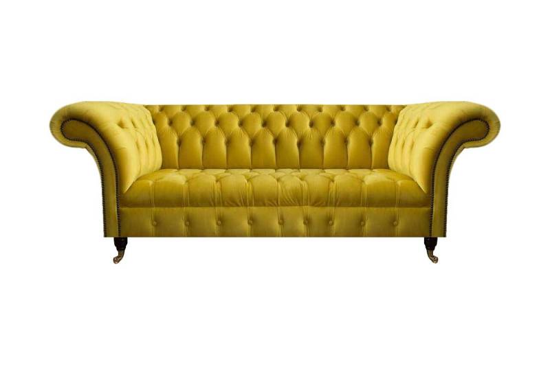 JVmoebel Sofa Gelbe Chesterfield Textilcouch Edler Textil 3-Sitzer Wohnzimmer Möbel, Made in Europa von JVmoebel