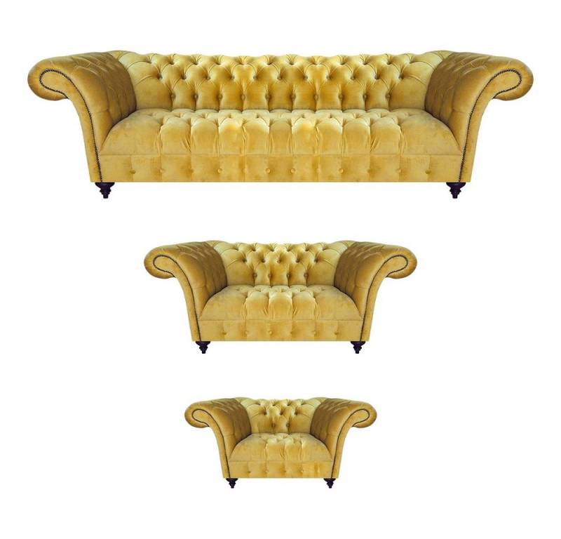 JVmoebel Chesterfield-Sofa Gelbe Textilcouchen Chesterfield Sofas Designer Wohnzimmer Garnitur, Made in Europa von JVmoebel
