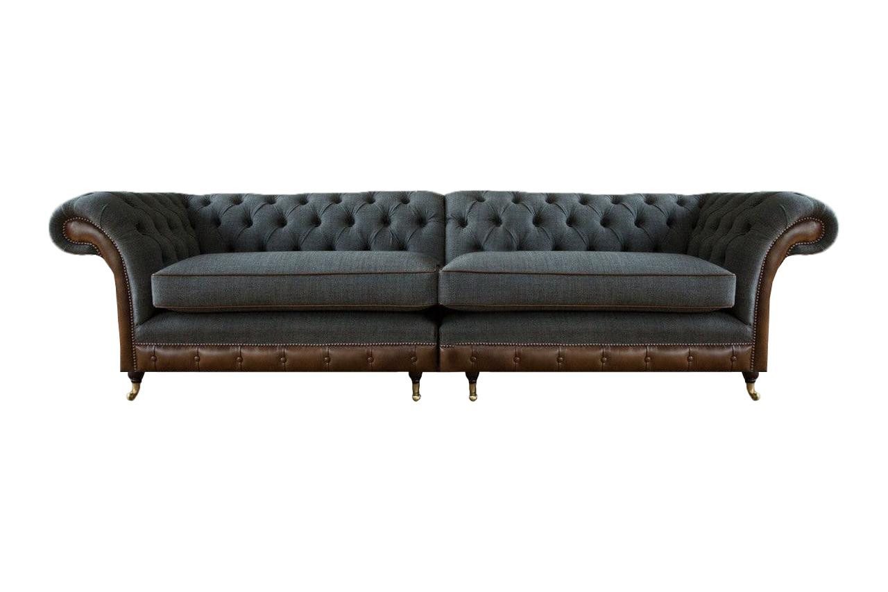 JVmoebel Sofa Grau-Braunes Chesterfield Textilsofa Designer Zweisitzer Wohnzimmer, Made in Europa von JVmoebel