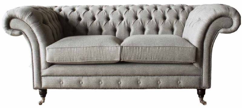 JVmoebel Chesterfield-Sofa Grau Chesterfield Sofa 2-Sitzer Couch Holz Möbel Neu, Made in Europa von JVmoebel