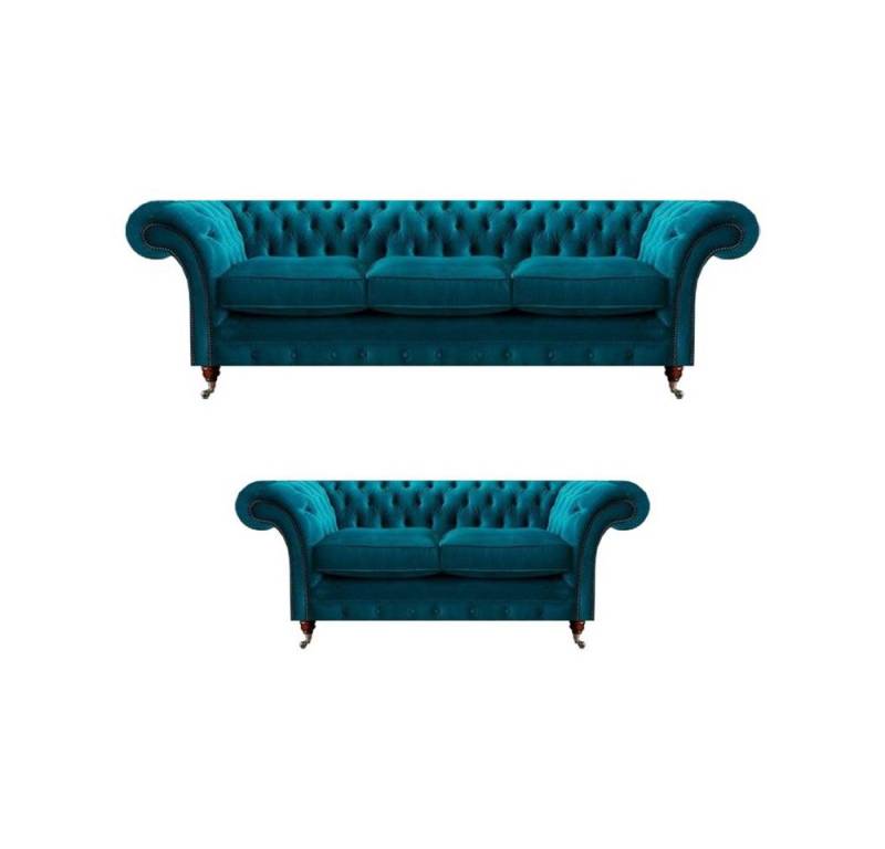 JVmoebel Sofa Hellblaue Wohnzimmer Textilsofas Designer Dreisitzer 2-Sitzer 2tlg Set, Made in Europa von JVmoebel