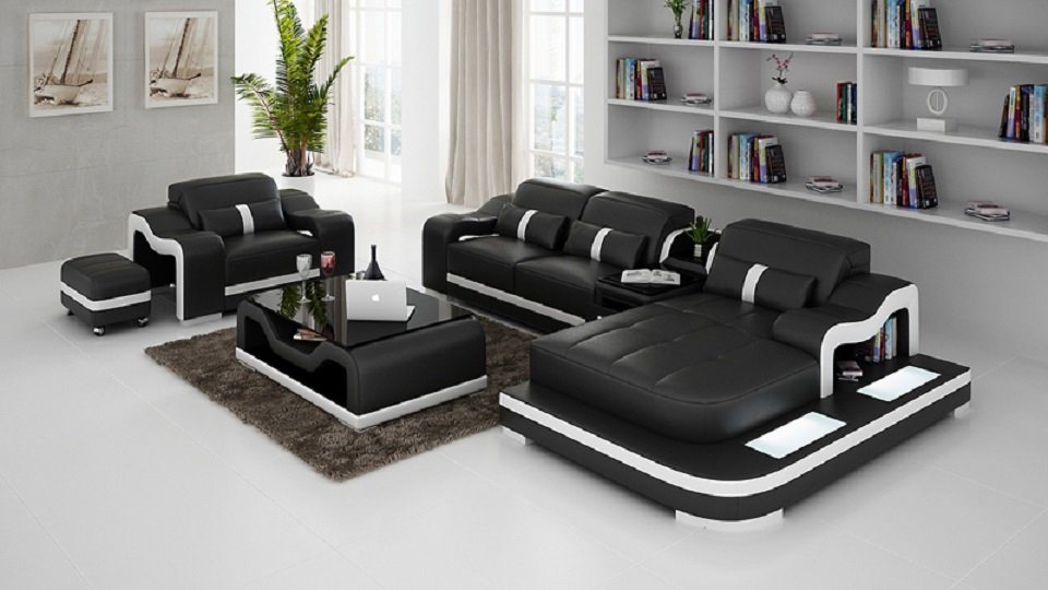 JVmoebel Sofa Luxus L-Form Sofa + Sessel Modernes Design Schwarz Neu, Made in Europe von JVmoebel