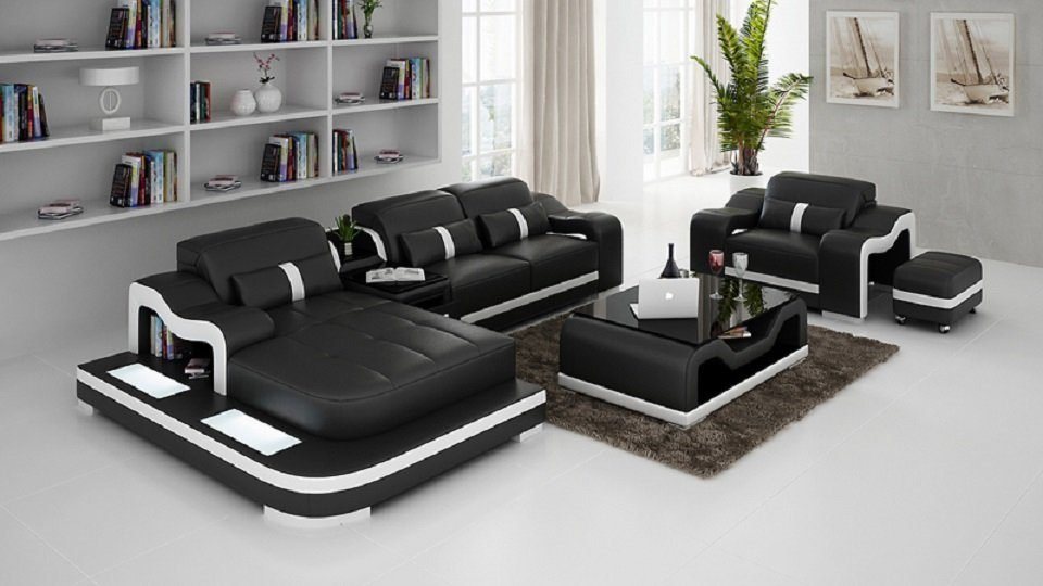 JVmoebel Sofa Luxus L-Form Sofa + Sessel Modernes Design Schwarz Neu, Made in Europe von JVmoebel