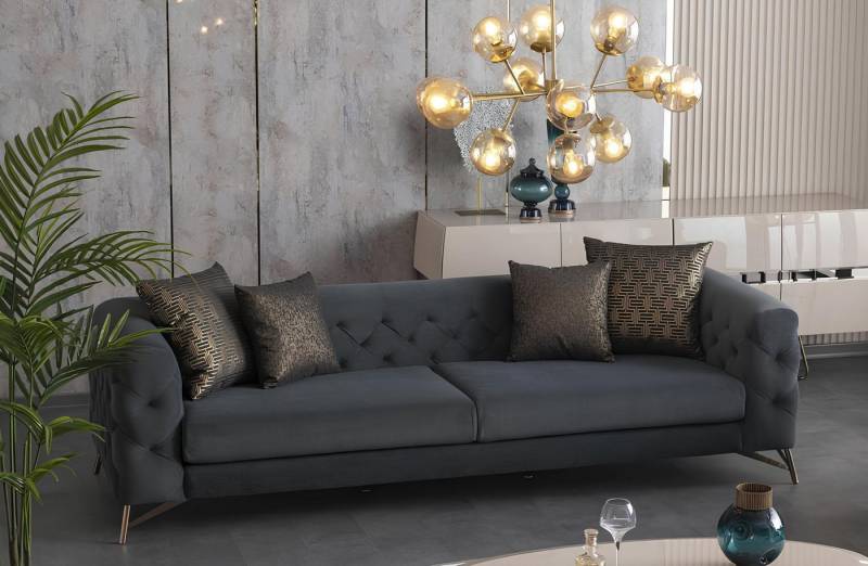 JVmoebel Sofa Luxus Sofa 4 Sitzer Couch Designersofa Chesterfield Blau Edelstahl, 1 Teile, Made in Europa JVmoebel Sofa Luxus Sofa 4 Sitzer Couch Designersofa Chesterfield Blau Edelstahl, 1 Teile, Made in Europa von JVmoebel