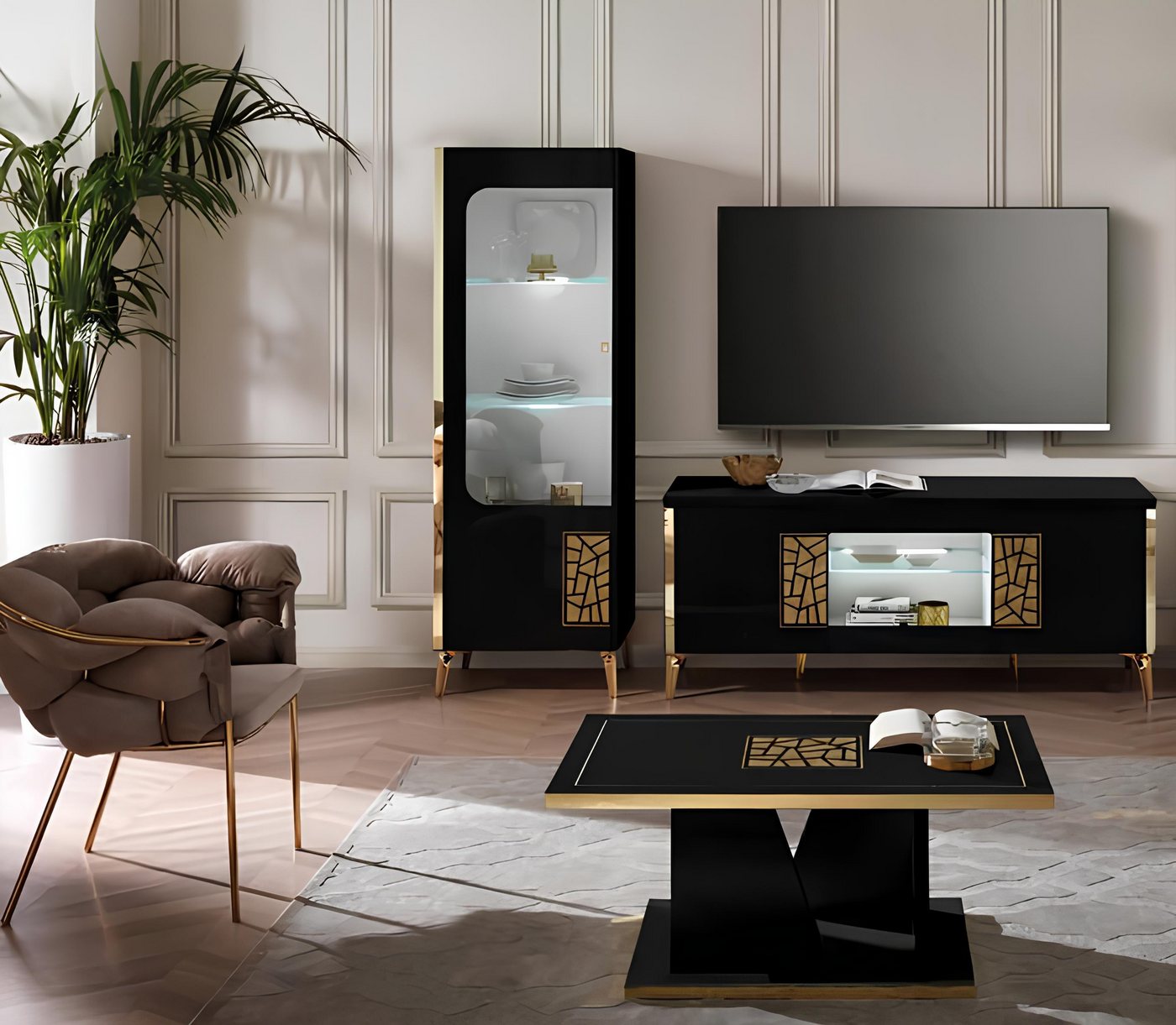 JVmoebel Wohnzimmer-Set Modern Set 3 tlg Wohnzimmer Schwarz Holz Couchtisch Möbel Schrank, (3-St., 3 tlg.WOHNZIMMER SET (TV-STÄNDER+SCHRÄNK+COUCHTISCH), Made in Europa JVmoebel Wohnzimmer-Set Modern Set 3 tlg Wohnzimmer Schwarz Holz Couchtisch Möbel Schrank, (3-St., 3 tlg.WOHNZIMMER SET (TV-STÄNDER+SCHRÄNK+COUCHTISCH), Made in Europa von JVmoebel