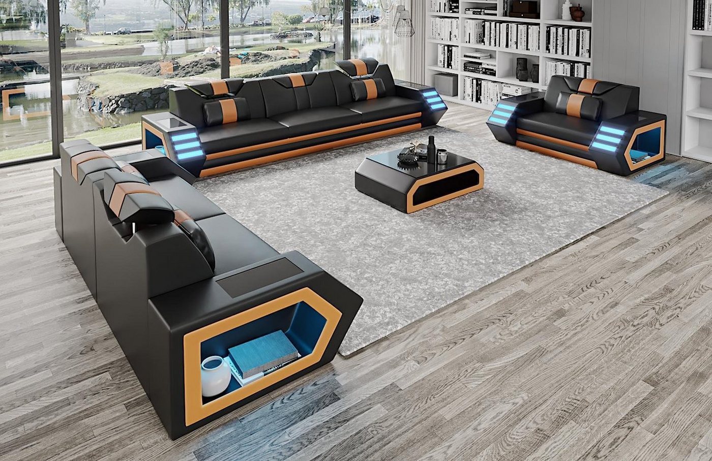 JVmoebel Sofa Moderne Sofagarnitur luxus Design 3+2+1 Sitzer Couch Neu LED, Made in Europe von JVmoebel