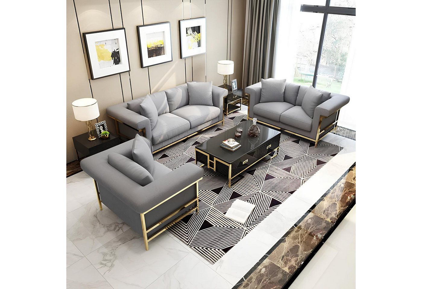 JVmoebel Polstergarnitur Modernes 3-teiliges Wohnzimmer Set mit Polsterhocker und Couch, Made in Europa JVmoebel Polstergarnitur Modernes 3-teiliges Wohnzimmer Set mit Polsterhocker und Couch, Made in Europa von JVmoebel