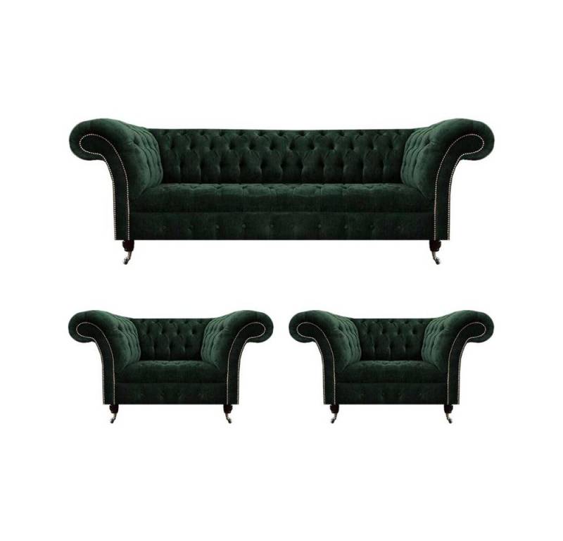 JVmoebel Polstergarnitur Polstermöbel Chesterfield Luxus Designer Sofa Set 3+1+1 Grün Sitz, (3tlg Wohnzimmer Set (Sofa 3 Sitzer + 2x Sessel), Made in Europa von JVmoebel