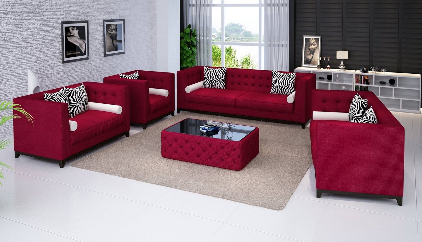 JVmoebel Sofa Rote Chesterfield Sofagarnitur Sofa Couchen Couch 3tlg Sessel, Made in Europe von JVmoebel