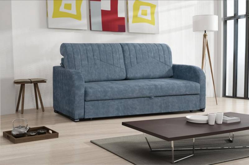 JVmoebel Sofa Samtige Lounge Couch mit Bettkasten - Grau Schlafsofa Relax, Made in Europa JVmoebel Sofa Samtige Lounge Couch mit Bettkasten - Grau Schlafsofa Relax, Made in Europa von JVmoebel