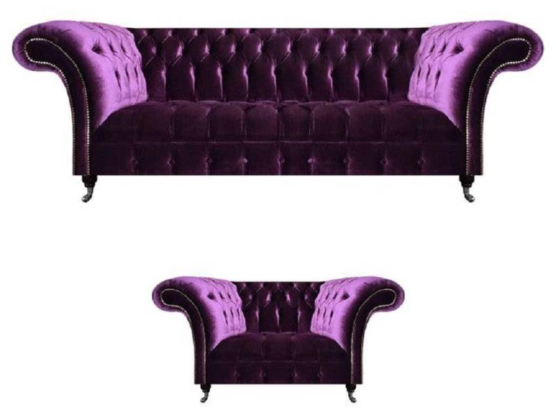 JVmoebel Chesterfield-Sofa Schicke Chesterfield Lila Polstercouch Wohnzimmer Sessel Luxus Möbel, Made in Europa von JVmoebel