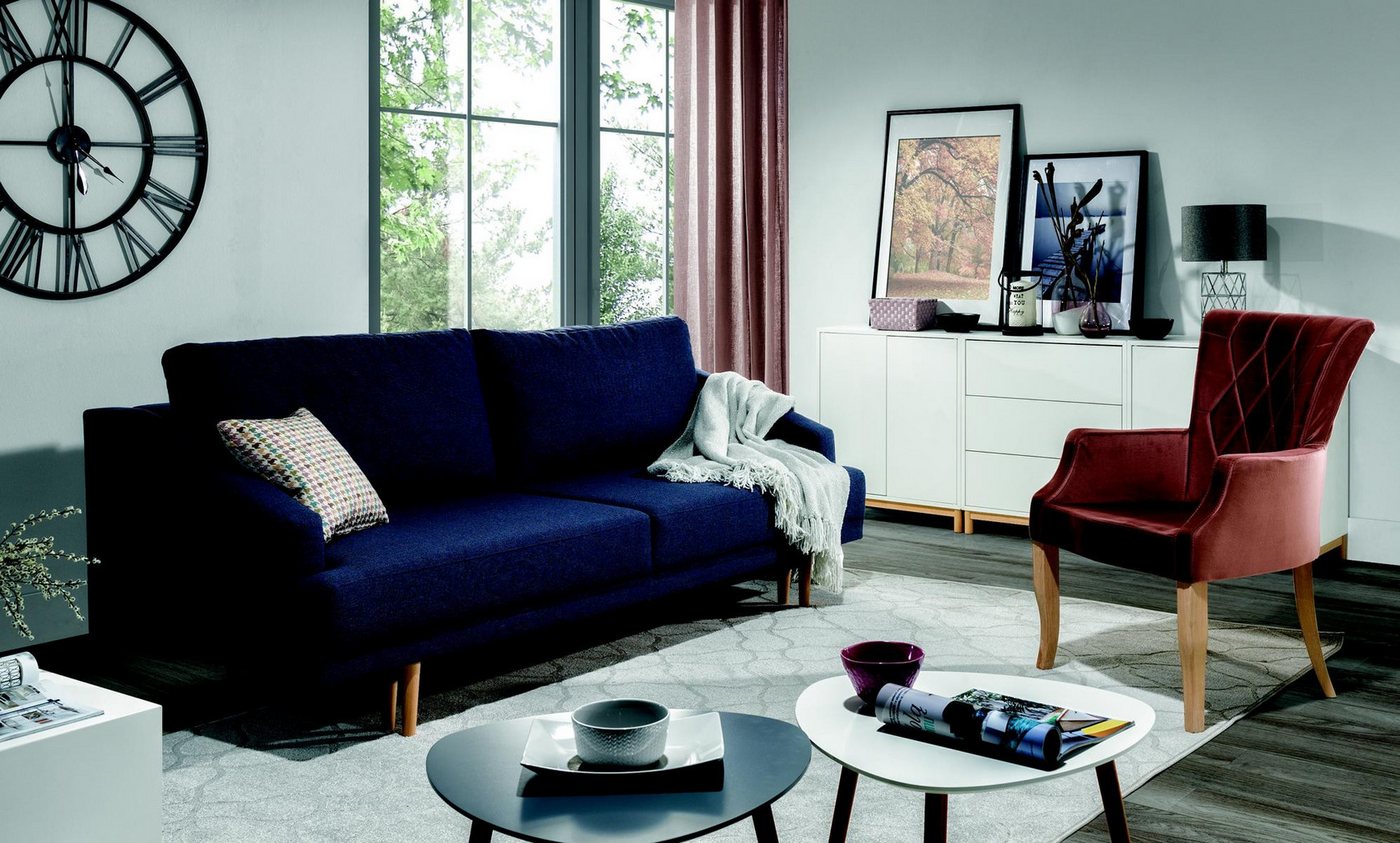 JVmoebel Schlafsofa Schlafsofa für drei mit Bettfunktion in blauer Textiloptik, Made in Europa JVmoebel Schlafsofa Schlafsofa für drei mit Bettfunktion in blauer Textiloptik, Made in Europa von JVmoebel