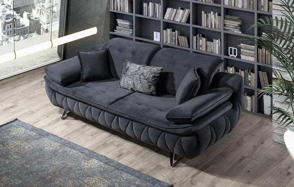 JVmoebel Sofa Schwarz 3-Sitzer Wohnzimmer Stoffsofa Modern Deisgn mit Kissen Textil, Made in Europa von JVmoebel
