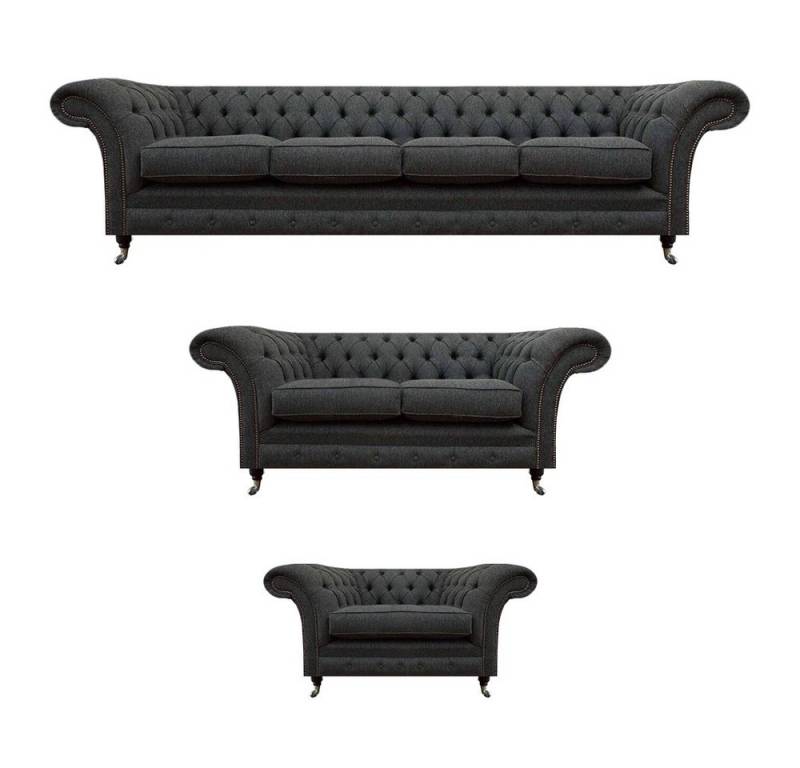 JVmoebel Chesterfield-Sofa Schwarze Chesterfield Sofagarnitur Designer Viersitzer Polster, Made in Europa von JVmoebel