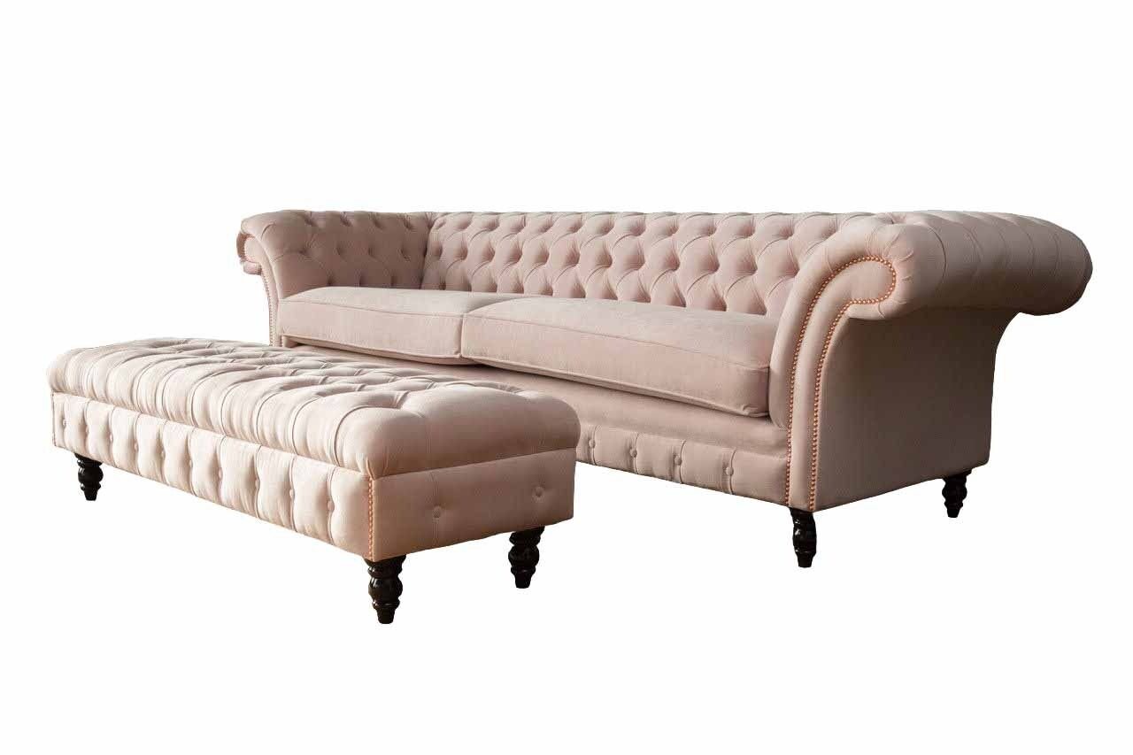 JVmoebel Sofa Sofa 4 Sitzer Hocker Couch Polster Chesterfield Sitz Textil Stoff Neu, Made in Europe von JVmoebel