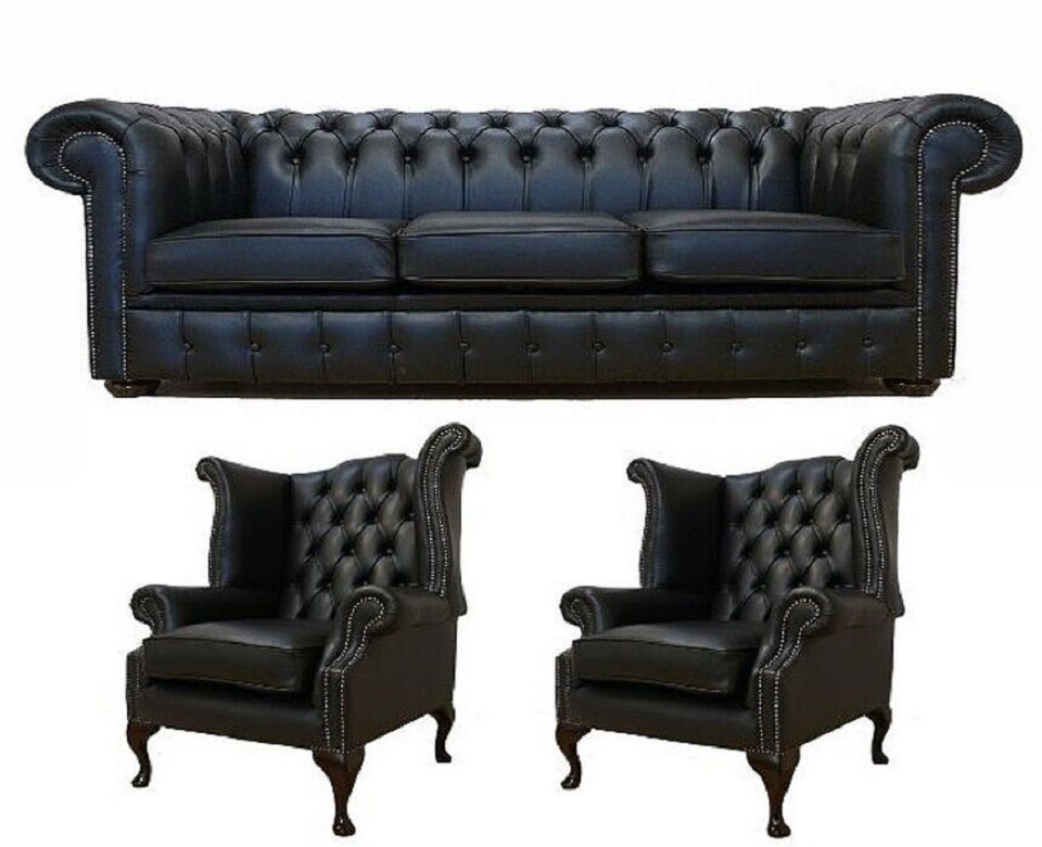 JVmoebel Sofa Sofagarnitur Leder Chesterfield Komplett 100% Leder Sofort, 3 Teile von JVmoebel