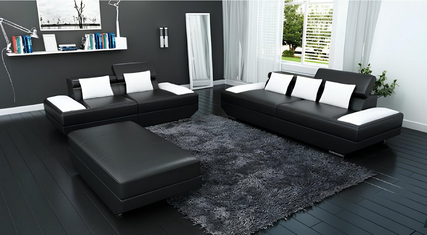 JVmoebel Sofa Sofagarnitur Ledersofa 3+2 Polster Couch Sofa Set Garnitur Hocker, Made in Europa JVmoebel Sofa Sofagarnitur Ledersofa 3+2 Polster Couch Sofa Set Garnitur Hocker, Made in Europa von JVmoebel