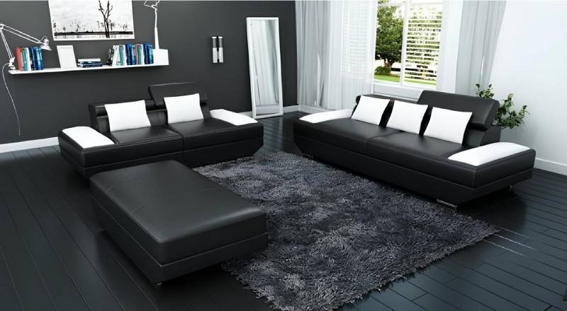 JVmoebel Sofa Sofagarnitur Ledersofa 3+2 mit USB Polster Sofa Set Garnitur Hocker, Made in Europa von JVmoebel