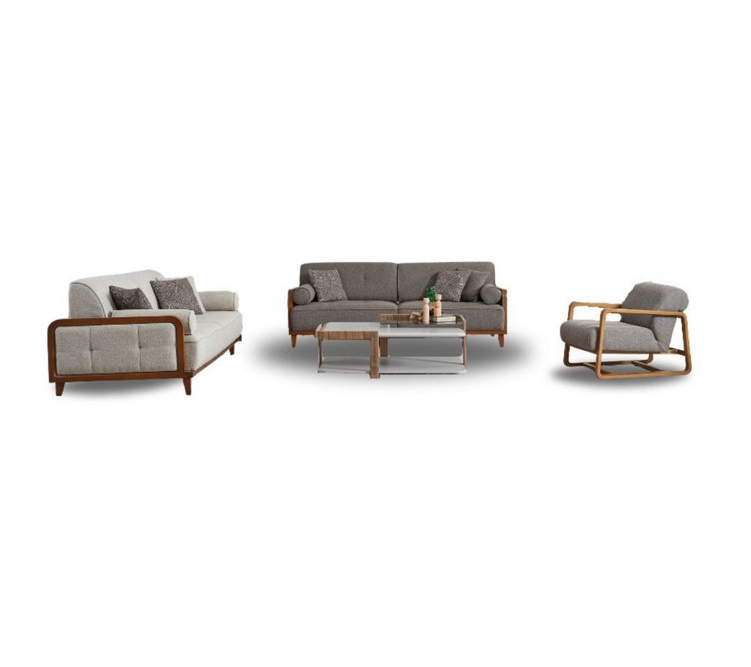 JVmoebel Wohnzimmer-Set Wohnzimmer Polster Couchgarnitur Designer Sessel Beistelltisch Möbel, (5-St., 2x 3-sitzer Sofas/Sessel/Couchtisch/Beistelltisch), Made in Europa von JVmoebel