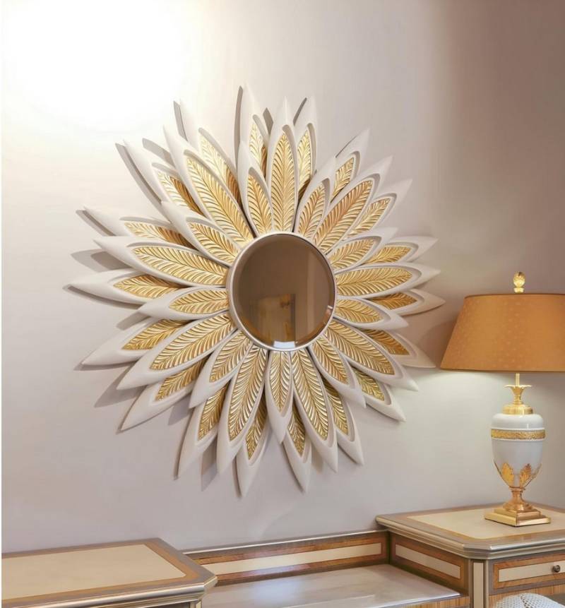 JVmoebel Wandspiegel Luxus Blume Wandspiegel Holz Gold Barock Schlafzimmer Beige, Made in Europa von JVmoebel